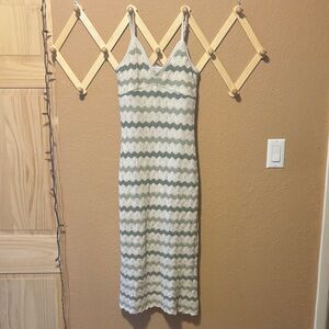 Crocheted Green and White Midi Dress